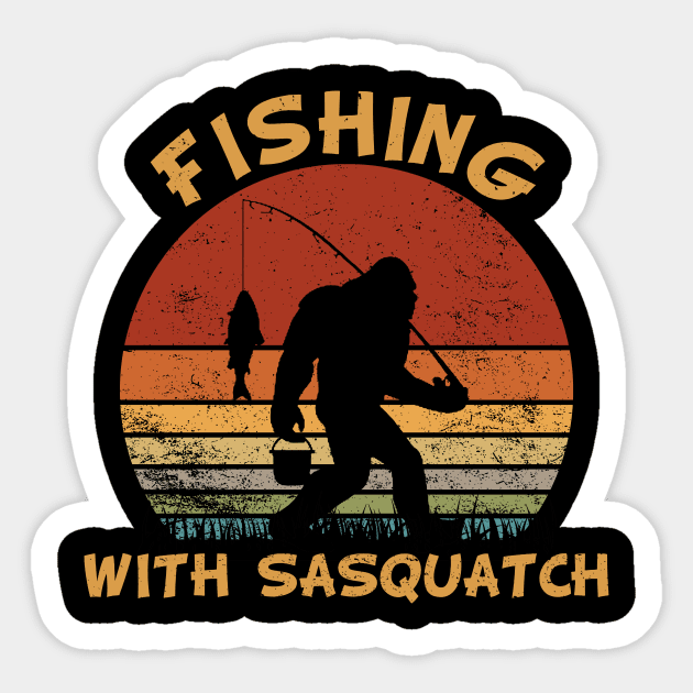 Fishing With Sasquatch Blood Moon Vintage Sticker by kimmygoderteart